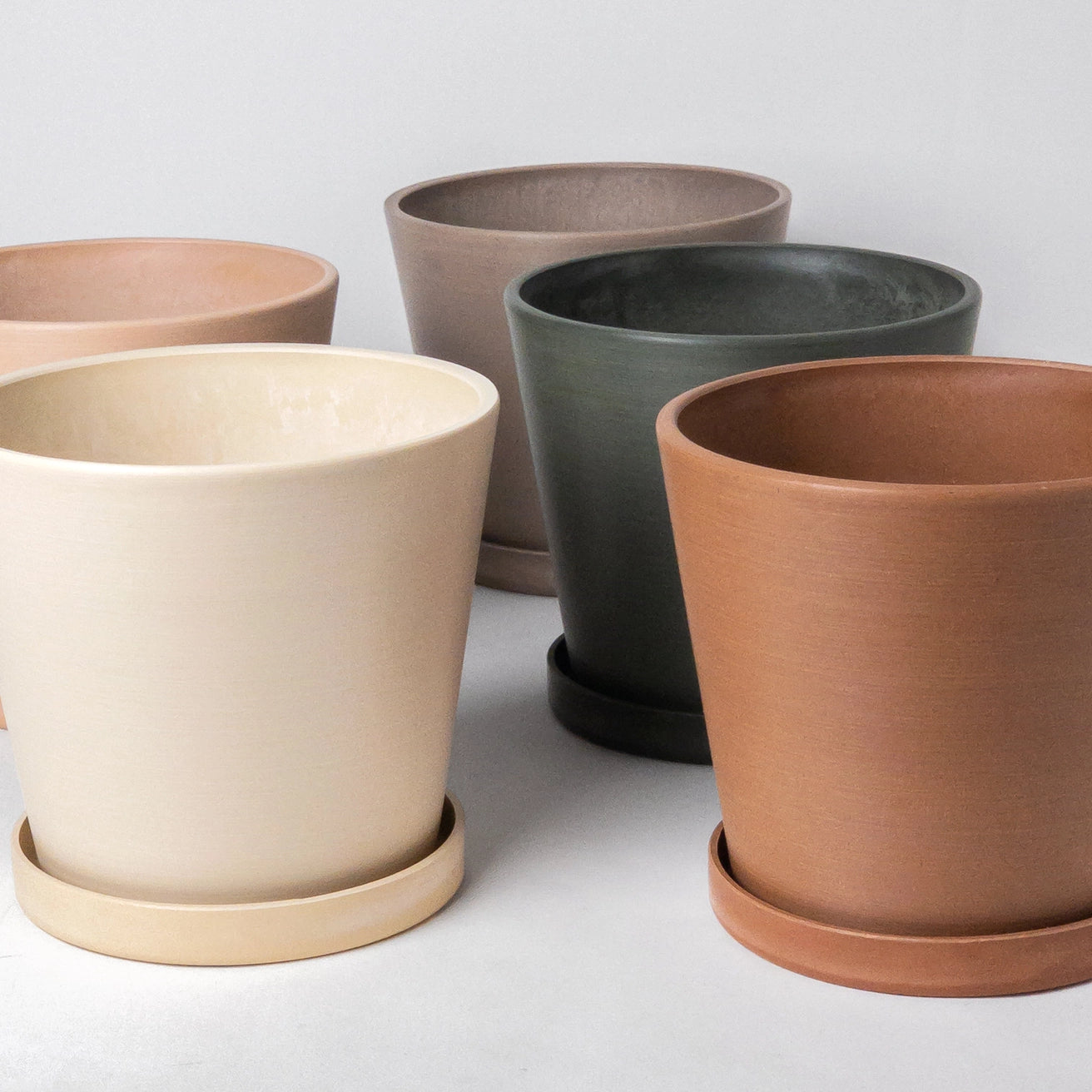 Kanso - 7" Tapered Earth Tones Planter Pot & Saucer Set