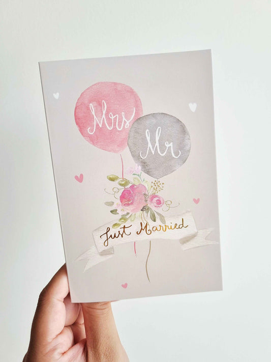 Just Married Balloon Card