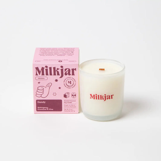 MilkJar - Dandy - Mahogany, Firewood & Pine Coconut Soy Candle